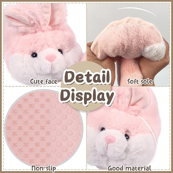 Caramella Bubble Classic Bunny Slippers for Women Funny Animal Novelty Slippers for Adults Cute Plush Rabbit Bedroom Slippers