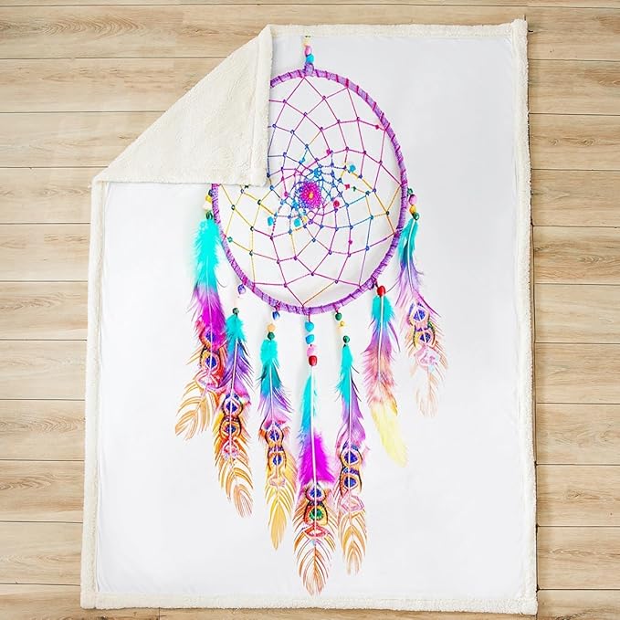 Dreamcatcher Fleece Throw Blanket Boho Dream Catcher Decor Plush Blanket for Sofa Couch Bed Decor Indian Hippie Feather Sherpa Blanket Chic Luxury Tribal Elements Fuzzy Blanket Baby 30x40 Inch