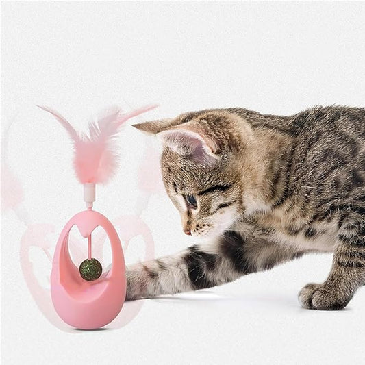 Catnip Toys for Cats with Feathers Tumbler Cat Toy with Edible Catnip Balls, Interactive Funny Toy Kitten Indoor Exercise/Plaything for All Breeds - Pink