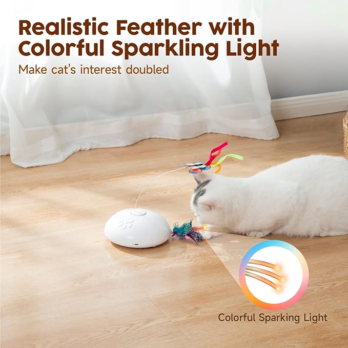 Potaroma Smart 4 in 1 Cat Toys, Interactive Butterfly Cat Toy, Running Moving Kitten Toys, 2.2" Height, White for All Breed Sizes