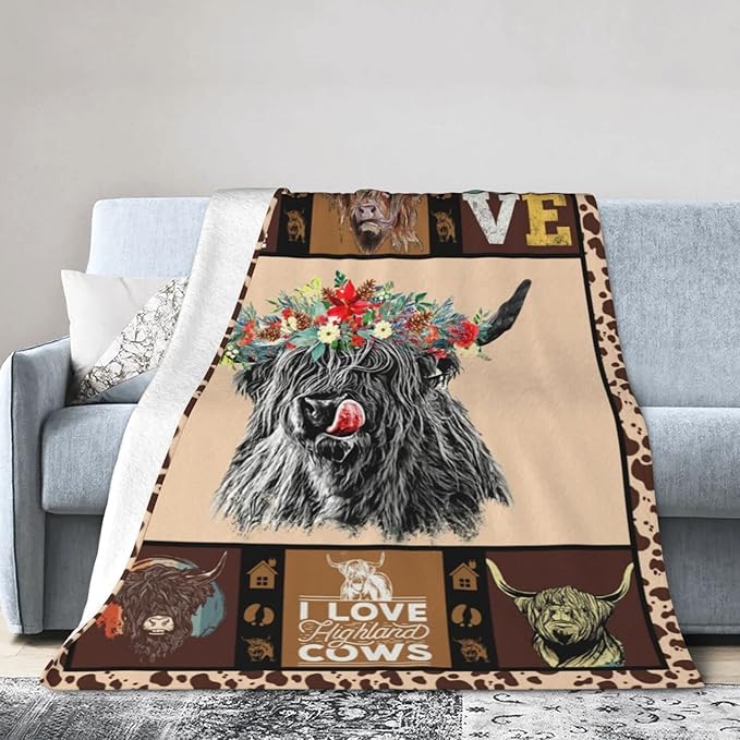 Highland Cow Throw Blanket Gifts for Women Adults Print Ultra Soft Cozy Plush Fleece Warm Lightweight Living Room Decor 40''X50''