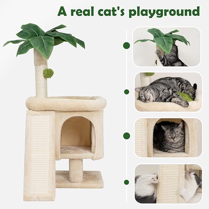 Cat Scratching Post 33'' Cat Tree Indoor Palm Tree Large Cat Perch with Scratching Posts Cat Scratch Tree with Natural Sisal Ball Furniture Suitable for Adult Cats and Kittens