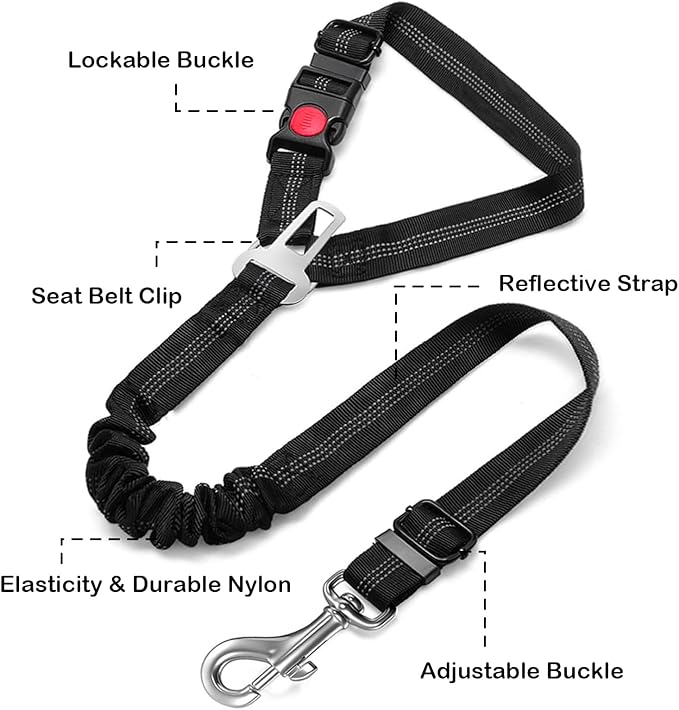 2 Packs Removable Dog Seat Belt Harness for Car, 3 in 1 Pet Dog Car Seatbelt Leash, Retractable Restraint Secures to Vehicle Headrest & Adjustable Reflective Dog Seatbelt Tether