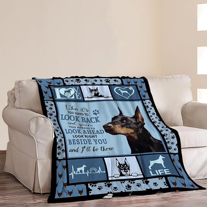 Doberman Dog Blanket Doberman Decor Throw Blanket Super Warm Soft Plush Lightweight Fleece Flannel Blanket Gifts for Dog Lovers Girls Boys Women Men Adults for Winter Couch Bedding 60"X80"