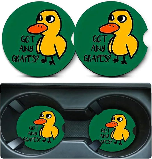 Car Coasters for Cup Holders,2 Pack Duck Got Any Grapes Car Coasters,2.75" Universal Size Anti Slip Rubber Mat,Automotive Cup Holder Decal Decor Accessories,Duck Gifts for Women,Men,Mom