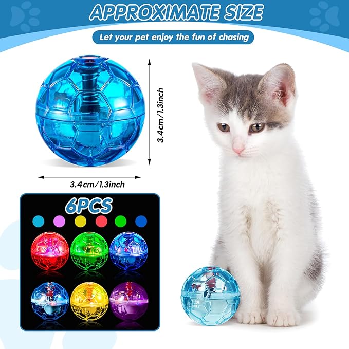 Sratte 6 Pieces Ghost Hunting Cat Ball Activated Cat Toy Ball Motion LED Light Cat Balls Motion Cat Dog Interactive Toys Pet Glowing Mini Running Exercise Ball Toys for Animals Activity (Colorful)
