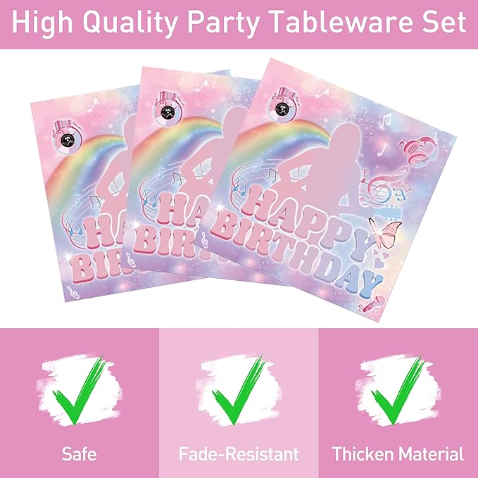 96 Pcs Birthday Plates and Napkins Party Supplies - Disposable Forks Paper Dessert Tableware Guitar Cartoon Decorations Table Dinnerware Favors Set, Serves 24(Guitar)
