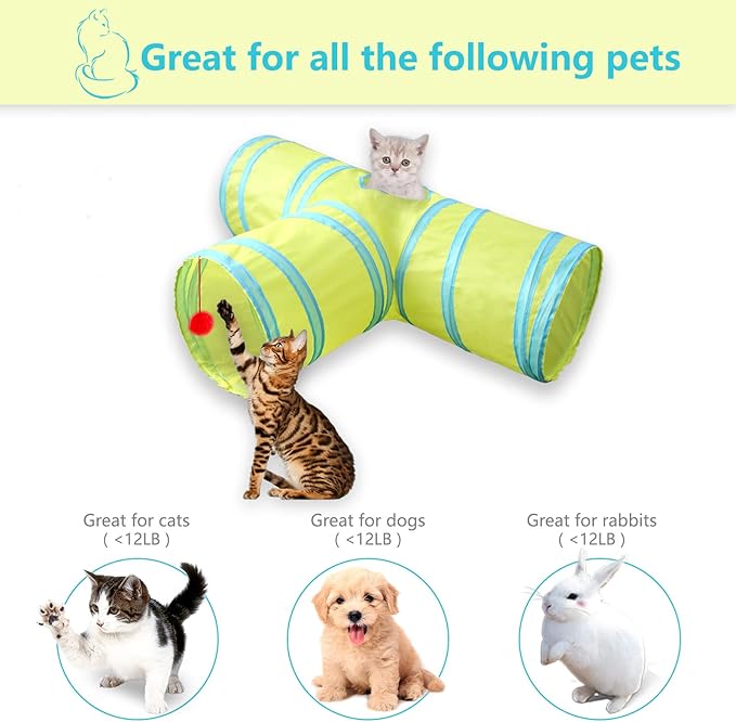 Cat Tunnel, Collapsible Tube with 1 Play Ball Kitty Toys, 3 Ways Cat Tunnels for Indoor Cats, Puppy, Kitty, Kitten, Rabbit