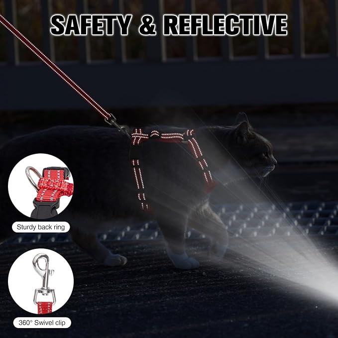 BEAUTYZOO Cat Harness and Leash Set for Walking Escape Proof, Neck Release Adjustable Harness for Kitten Puppy Small Medium Large Cats, Soft Cute Easy Control Small Cat Harness for Cats Boy and Girls