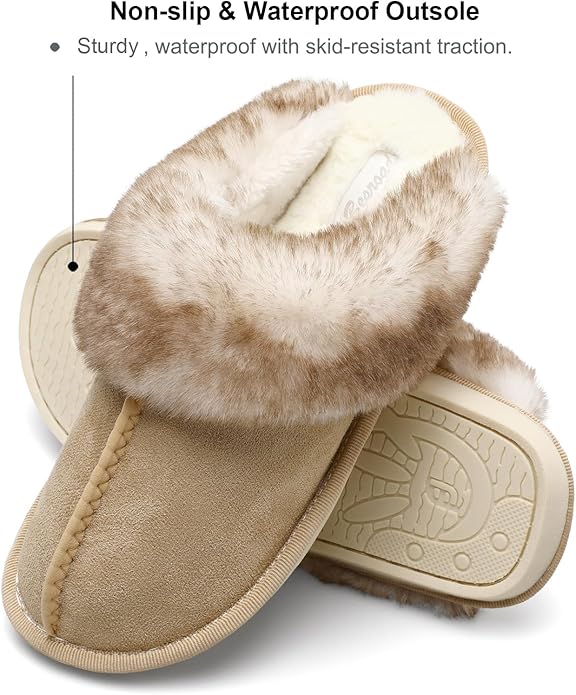 Besroad Winter Fuzzy House Slippers Sandals Plush Faux Fur Fluffy Flats Slippers Warm Slide Shoes for Women