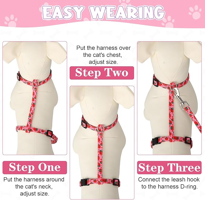 2 Pack Cat Harness and Leash, Escape Proof Adjustable Kitten Harness with Leash Collar, Lightweight Soft and Comfortable, for Small Medium Cat Safe Walking and Travel