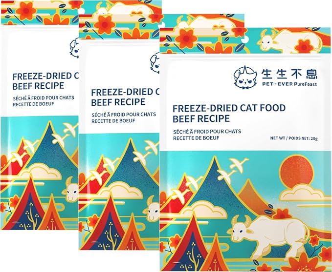 Freeze-Dried Cat Food, 97% Raw Meat 60% High Protein, Grain-Free Cat Food Topper, Health Dry Cat Food (Beef Recipe - 2.1 Ounce)