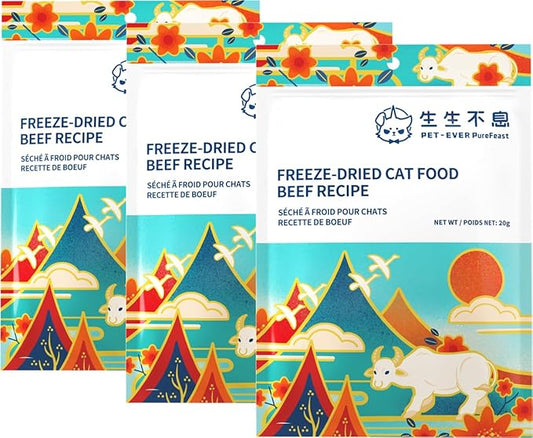 Freeze-Dried Cat Food, 97% Raw Meat 60% High Protein, Grain-Free Cat Food Topper, Health Dry Cat Food (Beef Recipe - 2.1 Ounce)