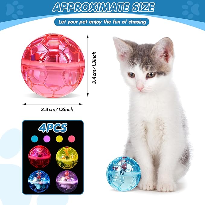 Frienda 4 Pieces Ghost Hunting Cat Ball Motion Light Up Cat Balls LED Motion Activated Cat Ball Motion Light Up Cat Dog Interactive Toys Pet Glowing Mini Running Exercise Ball Toys (Bright Color)
