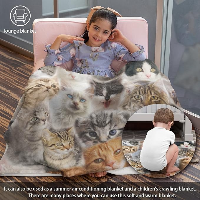 Large Fleece Throw Blanket for Couch Sofa, Fuzzy Soft Cozy Blankets and Throws Warm Lightweight Plush Lap Blanket for Women Men, 50 x 60 inches, Cute Cats Pattern