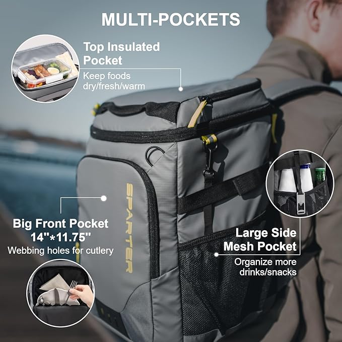 Backpack Cooler Insulated Leak Proof 30/45 Cans, 2 Insulated Compartments Thermal Bag, Portable Lightweight Beach Travel Camping Lunch Backpack for Men and Women