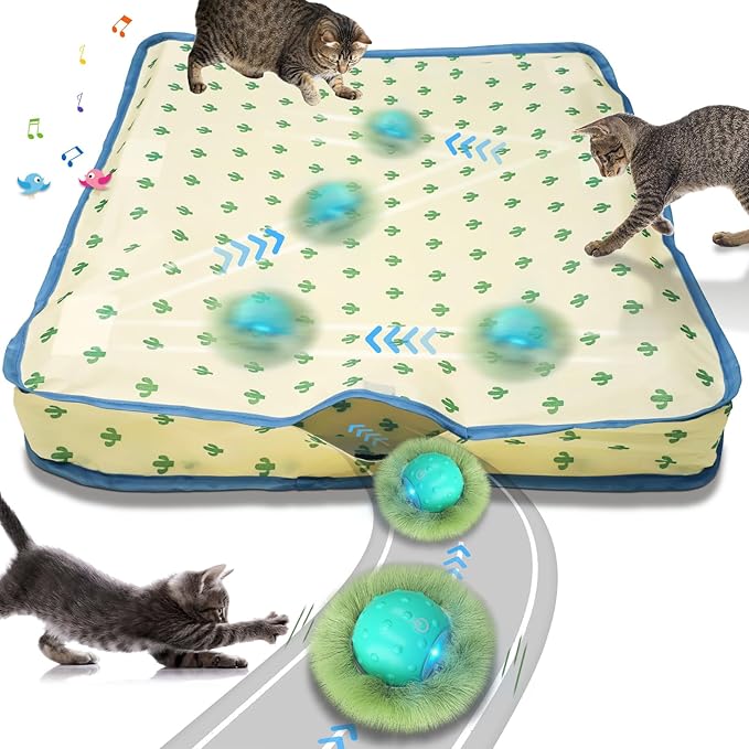 Interactive Cat Toys for Indoor Cats,Automatic Moving Cat Ball in Pouch,Chirping Stimulation,Hide-n-Seek Chase Exercise Game,Motion Activate,Rechargeable Kitten Toys