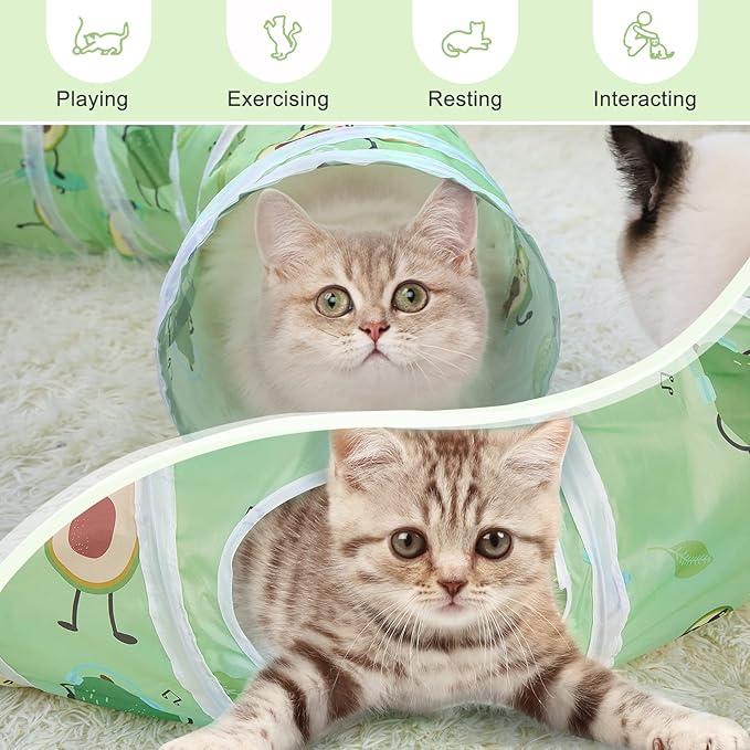 Cat Tunnel, S-Shape Cat Tunnels for Indoor Cats Foldable Cat Toys Cute Cat Tube with Mouse Toy Pet Cat Stuff