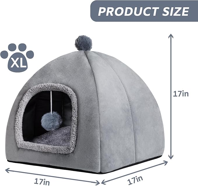 Cat Bed Cave for Indoor, Suitable for Cat Dome Bed, Hideaway Bed for Indoor Cats with Removable Mattress for Kittens.Cat Tent House for Dual Use (XL:17"x17")