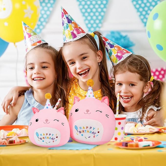 Cat Plush Toy Birthday Decor Pink Cat Plushies Pillow Cat Stuffed Animal Soft Plushie Gifts for Girlfriend Kids Girls Boys 13.7”(Large Cat Plush)