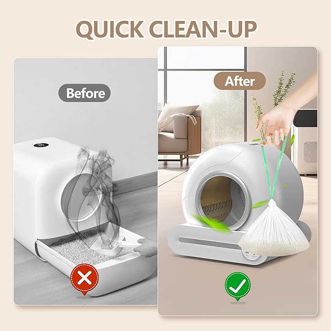 60 Count Self Cleaning Litter Box Liners Bag Refill, Pet Waste Bags with Drawstring Heavy Duty for Auto Clean Kitty Litter Box -19" x 18"