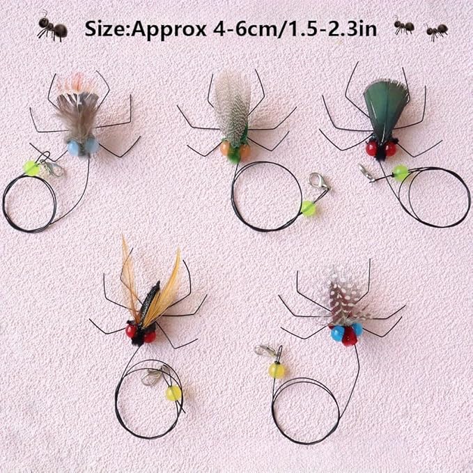 Cat Feather Toy Refills Flies with Cord 5pcs Interactive Cat Toy Kitten Toys Teaser Wand Attachments Refills Cat Fishing Pole Toys (5pcs Refills)