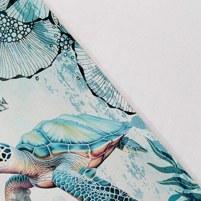 Beach Sea Turtle Bible Verse Shower Curtain, Cool Turtle on Blue Teal Coastal Nautical Theme Shower Curtain for Bathroom, Underwater Animal Fish Seashell Jellyfish Shower Curtain with Hooks, 70X85IN