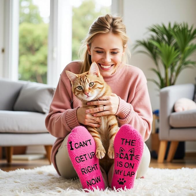 Bebila Gifts for Women Men Funny Fuzzy Cat Socks for Cat Mom Dad Lovers