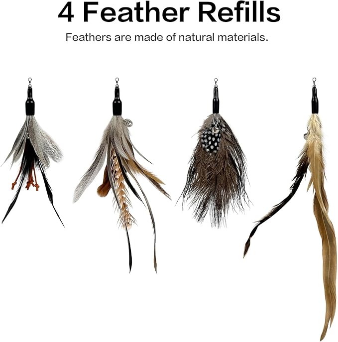 Cat Feather Wand Toys,Retractable Wand Toy with 4 Feather Refills, Interactive Cat Toy Kitten Toy for Indoor Cats to Play Chase Exercis