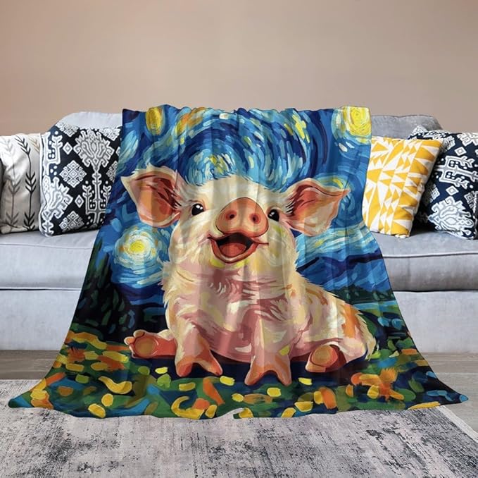 Pig Blanket - Funny Gifts for Girls, Boys, Women, Kids, Pig Lovers - Soft Warm Fleece Flannel Plush Throw Blanket for Bed, Sofa, Couch - 60"x80"