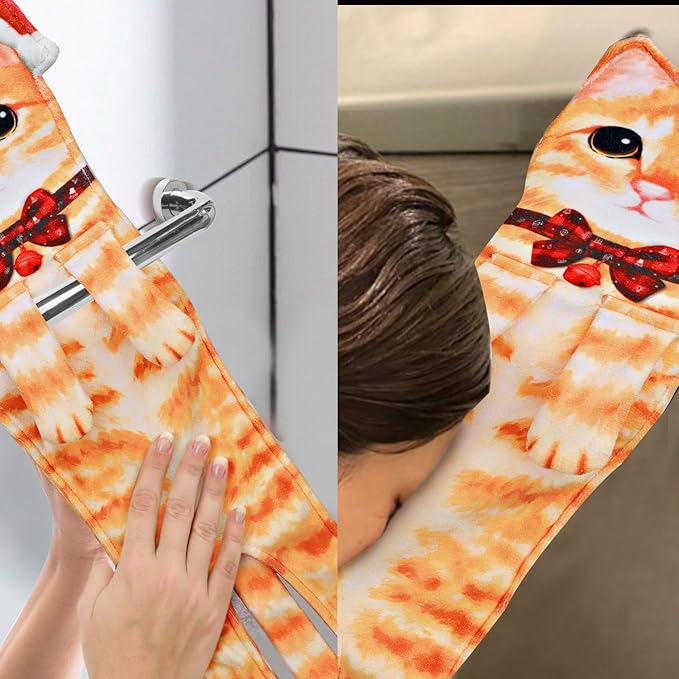 Funny Hand Towels - Cute Hanging Face Towels for Bathroom Kitchen - Cat Lovers'Gifts for Mothers Day Valentines Day Birthdays