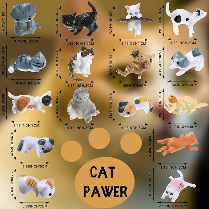Blulu 16 Pcs Realistic Cat Figurines Toy Lovely Cats Figurines Miniature Animals Figures Toy Set Mini Animals Ornament for Easter Eggs Cake Toppers Birthday Gift Fairy Home Garden