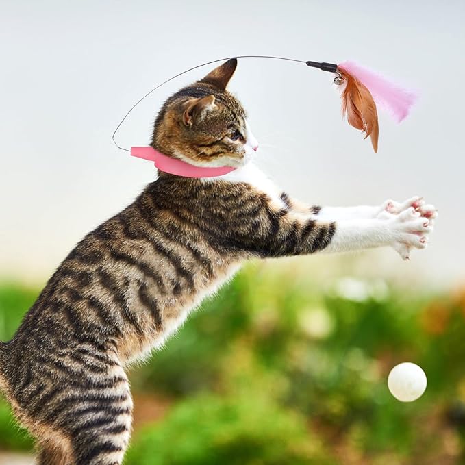 POPETPOP Cat Collar Toys-4 Pcs Cat Toy Collars Interactive Cat Toys for Indoor Cat Self Playing Chasing Plaything with Bell Teasing Wand for Kittens Small Animals