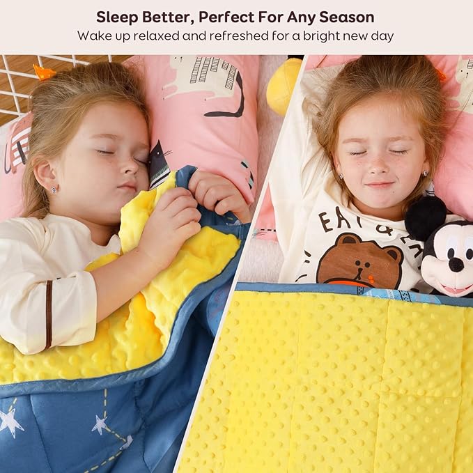 Uttermara Weighted Blanket 5 lbs, Ultra Cozy Minky Fleece and Cotton Sided with Cartoon Patterns, Reversible Heavy Blanket Great for Sleeping, 36x48 inches, Blue Star Moon