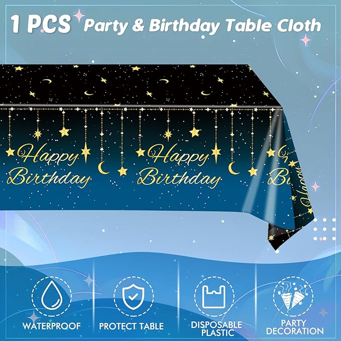 41Pcs Happy Birthday Party Decorations, Galaxy Night Party Tableware Set Includes 20 Plate 20 Napkins and 1 Tablecloth, Blue Starry Sky Birthday Theme Party Supplies for Mens Women Party Favors
