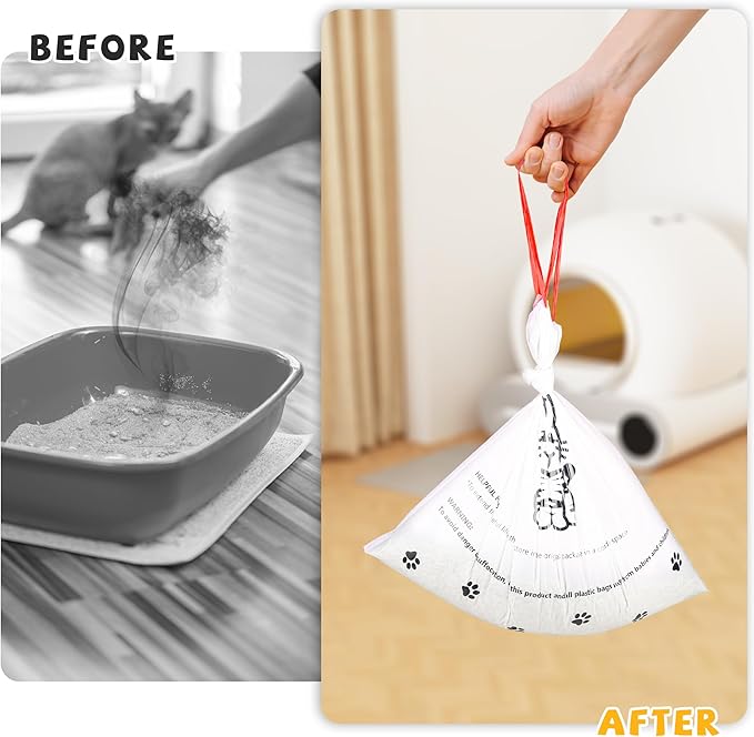 80 Counts Cat Litter box Bags for Automatic Cat Litter Box Self Cleaning, 24 x 29 Inches Extra Thick Cat Liner Bags Compatible with Litter Box Robot 4 and 3(White-Red)