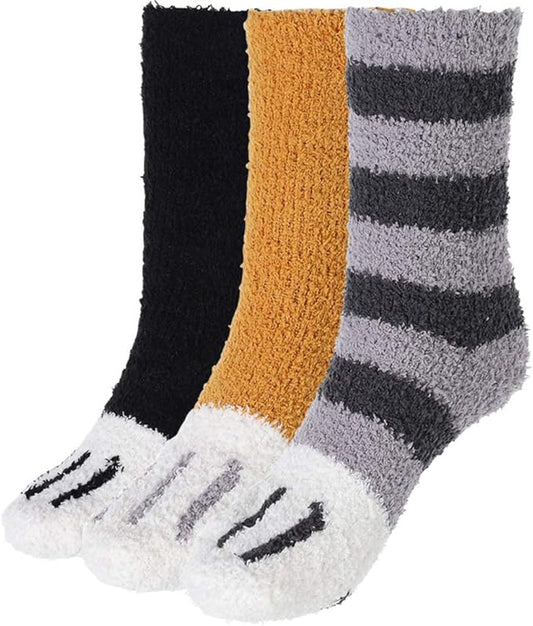 Campsis Fuzzy Socks Winter Warm Soft Fluffy Socks Thick Cozy Plush Sock Cute Cat Claw Stockings for Women and Girls