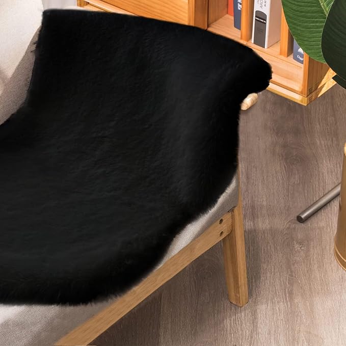 Black Shag Washable Fluffy Fur Area Rugs for Bedroom Living Room Faux Rabbit Fur Nursery Rug Runners 2x6 Cute Room Décor