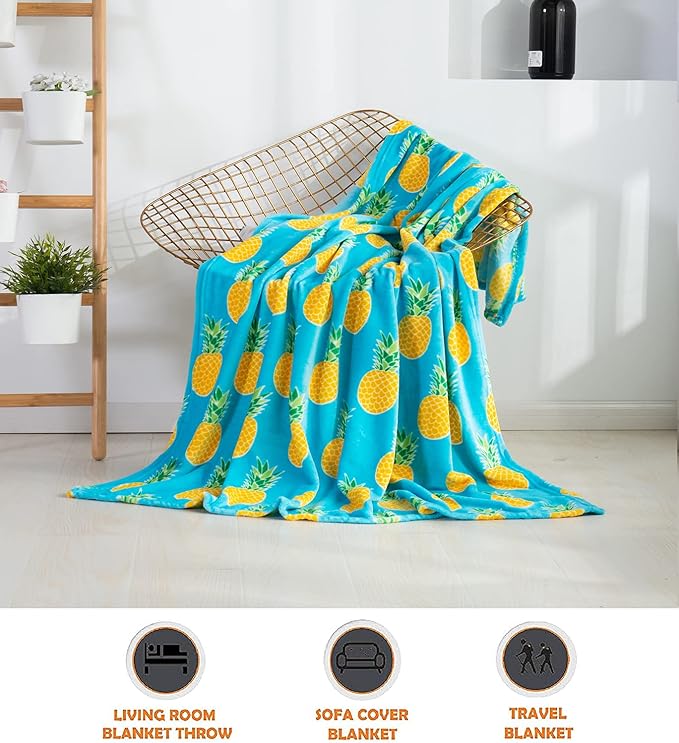 Elegant Comfort Luxury Velvet Super Soft Christmas Prints Fleece Blanket-Holiday Theme Home Décor Fuzzy Warm and Cozy Throws for Winter Bedding, Couch and Gift, 50 x 60 inch, Pineapple
