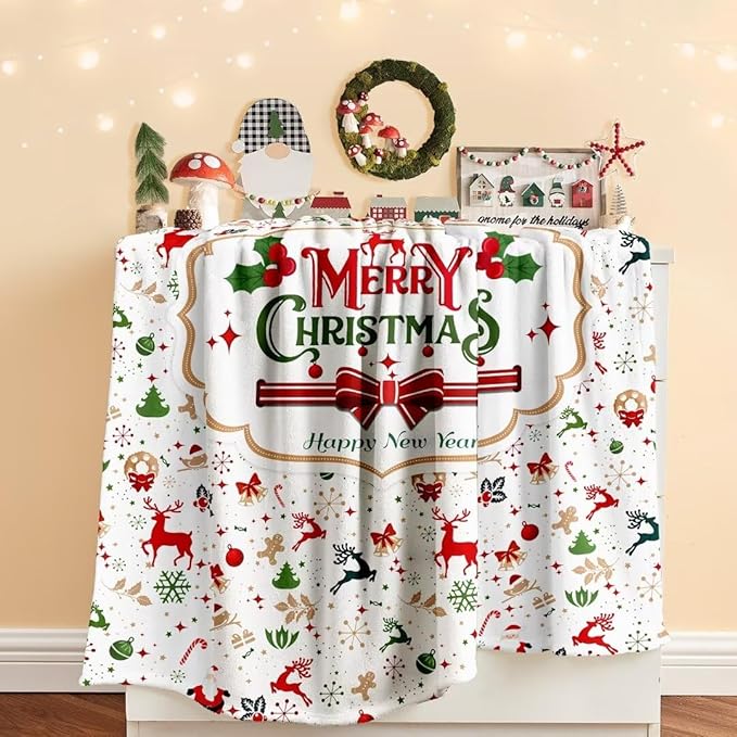Christmas Blanket Santa Claus Deer Flannel Throw Blanket Soft Plush Snowman Blanket for Couch Sofa Bed Merry Christmas Home Decor 50x60”