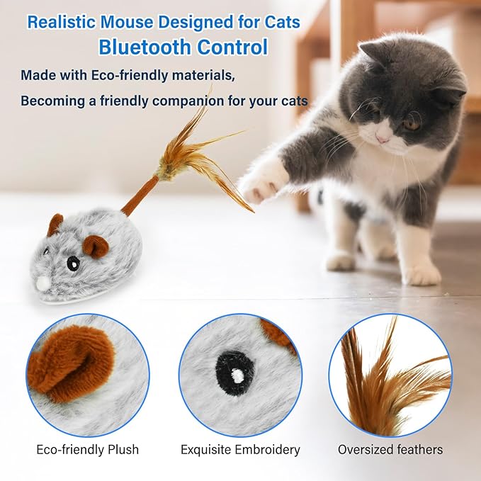 Cat Toys APP Bluetooth Smart Cat Mouse Toys Electronic Interactive Hunting Cat Toy for Indoor Mice Toys Automatic Moving Remote Control Cat Toy Exercise Cat for Bored Indoor USB Rechargeable（Purple)