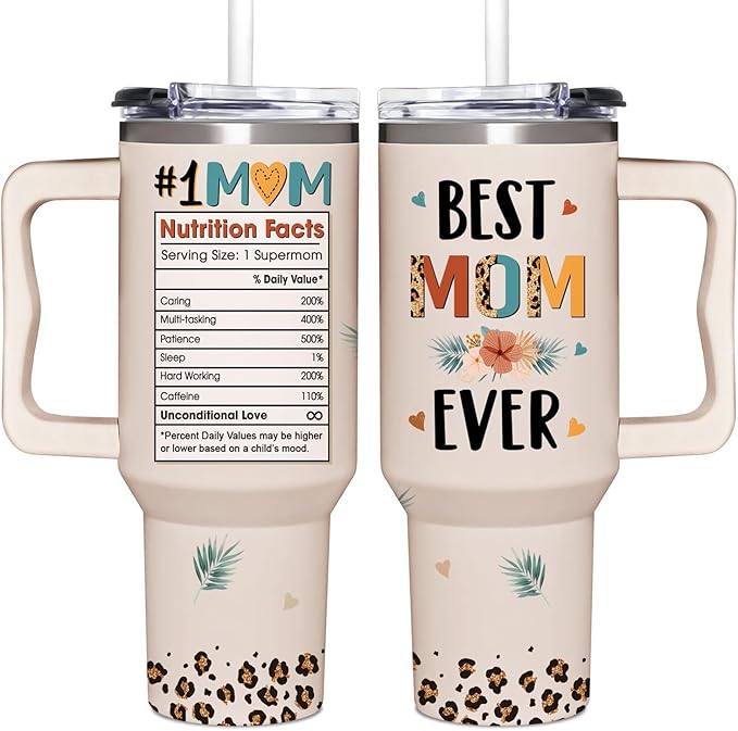 Best Mom Ever Gifts - Christmas Gifts For Mom From Daughter, Son - Birthday, Mothers Day, Christmas Presents For Mama - New Moms Gift For Women - 40oz Tumbler With Handle Straw