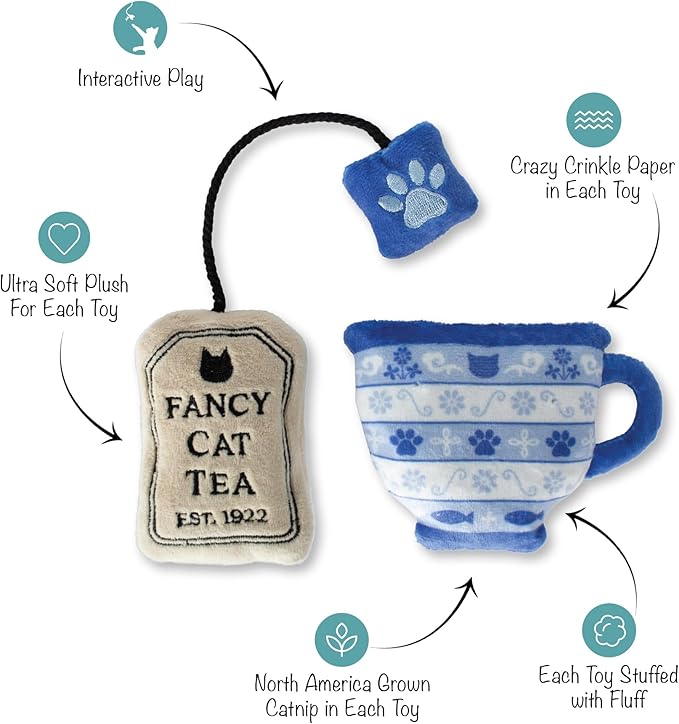 Fringe Studio Plush Cat Toy Set, High Tea, Mini 2 Piece Set, Pet Shop Collection (692008)