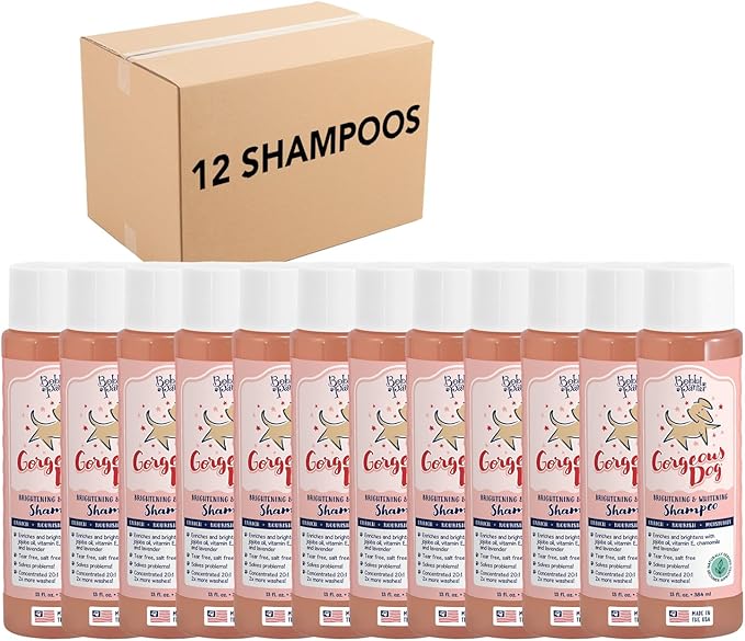 Bobbi Panter Gorgeous Dog Shampoo for Brightening & Whitening - Natural Ingredients, Tear-Free, Paraben-Free, pH-Balanced, 20:1 Concentrated Formula, Peach Scent, 13 oz. (Case of 12)
