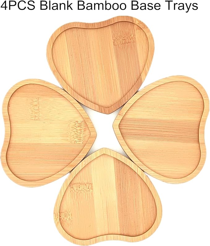 4PCS Mosaic Bamboo Coasters for Crafts, Blank Base Trays, Drinking Cup Coaster, Plant Coaster, Art Plate,DIY Mosaic Supplies (Heart)