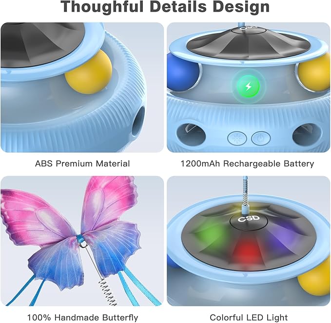 Automatic Interactive Cat Toys for Indoor Cats,Rechargeable Cat Toys for Bored Indoor Adult Cats,Cat Toy with Feather,Kitten Toys for Indoor Kittens (Sky Blue)