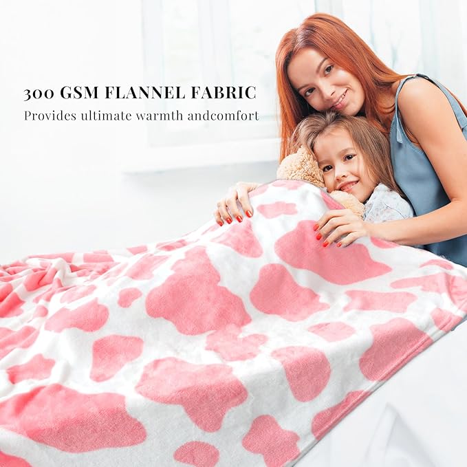 Pink Throw Blanket Kids Cow Print Fleece Throw Blanket Cute Soft Blankets for Girls