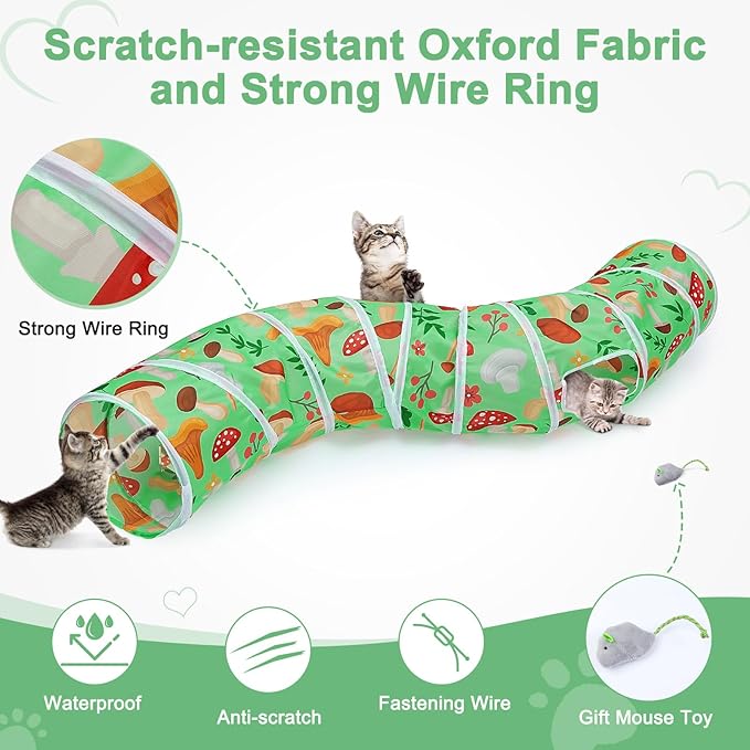 Glittme Cat Tunnel, Cat Tunnels for Indoor Cats, S-Shape Peekaboo Cat Cave with Cat Toys, Foldable Cat Tubes and Tunnels for Cats, Rabbit, Puppy, Guinea Pig