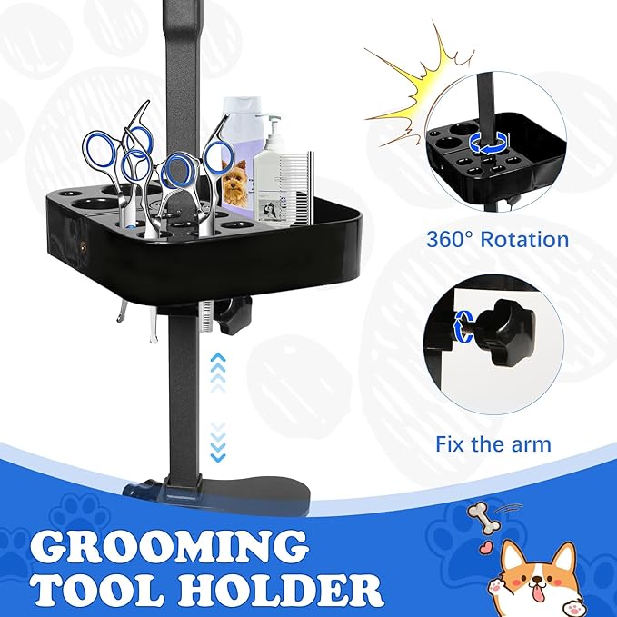 Breeze Touch Rotatable Dog Grooming Organizer with Dog Grooming Kit for Dog Grooming Table Accessories, Portable Pet Grooming Tools Holder Dog Grooming Arm with Clamp for Hairdressing Scissors Combs