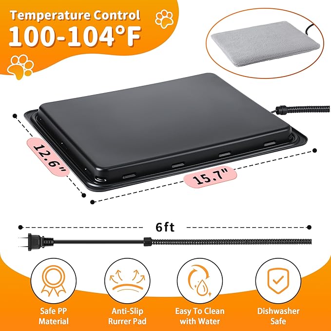 Outdoor Pet Heating Pad with Thermostat, 30W 15.7x12.6 In Extreme Weather Cat Pad, Waterproof Outdoor Warming Pet House Mat, Indoor Outdoor Cat Dog Heated Bed with Antibite Cord for Winter Insulated